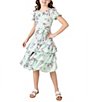 Color:Mint - Image 4 - Big Girls 7-16 Puffed-Sleeve Floral Print Tiered Dress
