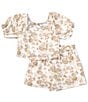 Color:Taupe - Image 1 - Big Girls 7-16 Puffed-Sleeve Floral Print Top & Matching Shorts Set