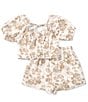 Color:Taupe - Image 2 - Big Girls 7-16 Puffed-Sleeve Floral Print Top & Matching Shorts Set