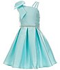 Color:Aqua - Image 1 - Big Girls 7-16 Sleeveless Asymmetrical-Neck Mikado Fit-And-Flare Dress