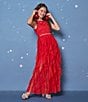 Color:Red - Image 3 - Big Girls 7-16 Sleeveless Glitter-Accented Lace/Mesh Cascading-Skirted Ballgown