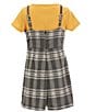 Color:Mustard - Image 2 - Big Girls 7-16 Sleeveless Menswear-Plaid Jumper Dress & Short Sleeve Solid Tee Set