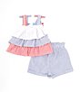 Color:Blue - Image 2 - Little Girls 2T-4T Sleeveless Americana Color Block Seersucker Top & Striped Seersucker Shorts Set