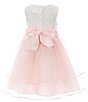 Color:Blush - Image 2 - Little Girls 2T-6X Basketweave-Bodice/Mesh Two-Tier Skirted Fit-And-Flare Dress