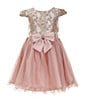 Color:Blush - Image 1 - Little Girls 2T-6X Brocade-Bodice Wire-Edge-Hem Fit-And-Flare Dress
