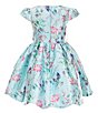 Color:Mint - Image 2 - Little Girls 2T-6X Cap-Sleeve Floral-Printed Mikado Fit-And-Flare Dress