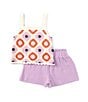Color:Lilac - Image 2 - Little Girls 2T-6X Crochet Tank Top & Solid Gauze Shorts Set