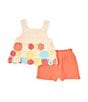 Color:Ivory - Image 2 - Little Girls 2T-6X Flower Crochet Tank Top & Solid Gauze Shorts Set