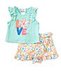 Color:Mint - Image 1 - Little Girls 2T-6X Flutter-Sleeve Love T-Shirt & Printed Skort Set