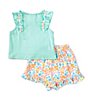 Color:Mint - Image 2 - Little Girls 2T-6X Flutter-Sleeve Love T-Shirt & Printed Skort Set