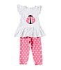 Color:Fuchsia - Image 1 - Little Girls 2T-6X Flutter-Sleeve Pindotted Ladybug-Applique Tunic Top & Polka-Dot Leggings Set