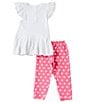 Color:Fuchsia - Image 2 - Little Girls 2T-6X Flutter-Sleeve Pindotted Ladybug-Applique Tunic Top & Polka-Dot Leggings Set