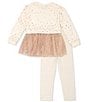 Color:Ivory - Image 3 - Little Girls 2T-6X Long Sleeve Sequin-Embellished Butterfly Motif Tutu Sweatshirt & Striped Leggings Set