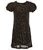 Color:Black - Image 1 - Little Girls 2T-6X Organza-Puffed-Sleeve Sequin-Embellished Shift Dress