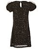 Color:Black - Image 2 - Little Girls 2T-6X Organza-Puffed-Sleeve Sequin-Embellished Shift Dress