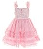 Color:Pink - Image 2 - Little Girls 2T-6X Sequin Embellished Bodice/Ruched Tutu Skirt Fit & Flare Dress