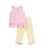 Color:Pink - Image 2 - Little Girls 2T-6X Sleeveless Checked Schiffli-Bee-Embroidered Tunic Top & Checked Pant Set