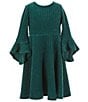 Color:Hunter - Image 3 - Little Girls 2T-6X Sleeveless Printed Faux Fur Vest & Bell Sleeve Brushed Knit Shift Dress Set