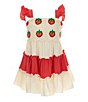 Color:Red - Image 1 - Little Girls 2T-6X Sleeveless Strawberry-Crochet-Bodice/Color Block Gauze Skirted Dress
