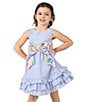 Color:Blue - Image 4 - Little Girls 2T-6X Sleeveless Striped Seersucker Fit & Flare Dress