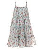 Color:Aqua - Image 3 - Little Girls 4-6X Sleeveless Denim Vest & Sleeveless Ditsy Floral-Printed Fit & Flare Dress