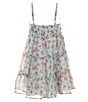 Color:Aqua - Image 4 - Little Girls 4-6X Sleeveless Denim Vest & Sleeveless Ditsy Floral-Printed Fit & Flare Dress