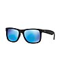 Color:Blue Flash Mirror - Image 1 - Rubber Justin UVA/UVB Protection Flash Mirror Square Sunglasses
