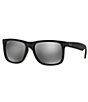 Color:Black Flash Mirror - Image 1 - Rubber Justin UVA/UVB Protection Flash Mirror Square Sunglasses