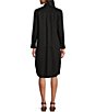Color:Black - Image 4 - Annie Point Collar 3/4 Roll-Tab Sleeve Button Front Frayed Hem Shirt Dress