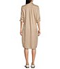 Color:Latte - Image 2 - Annie Point Collar 3/4 Roll-Tab Sleeve Button Front Frayed Hem Shirt Dress