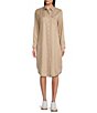 Color:Latte - Image 3 - Annie Point Collar 3/4 Roll-Tab Sleeve Button Front Frayed Hem Shirt Dress