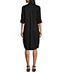 Color:Black - Image 2 - Annie Point Collar 3/4 Roll-Tab Sleeve Button Front Frayed Hem Shirt Dress