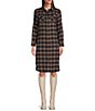 Color:Rustic Plaid - Image 1 - Annie Point Collar Long Roll-Tab Sleeve Button Front Plaid Shirt Dress