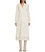 Color:Off White - Image 1 - Embroidered Mesh Lace Button Front Tiered Midi Dress