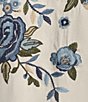 Color:White - Image 4 - Floral Embroidered 3/4 Sleeve Tie Split V-Neck Frayed High-Low Hem Peasant Tunic