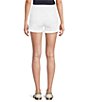 Color:White - Image 2 - Mid Rise 5 Pocket Frayed Hem Stretch Denim Shorts