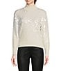 Color:Cream - Image 1 - Mock Ribbed Neck Paillette Sequin Sweater