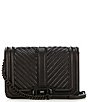 Color:Black - Image 1 - Chevron Quilted Small Turn Lock Love Crossbody Bag
