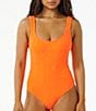 Color:Bright Orange - Image 4 - Santorini Solid Wide Strap Scoop Neck One Piece Swimsuit