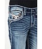 Color:Medium Blue - Image 4 - Straight Leg Fleur-De-Lis Denim Jeans