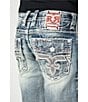 Color:Vintage Blue - Image 3 - Straight Leg Contrast Stitch Embroidery Denim Jeans