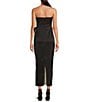 Color:Jet Black/Pearl - Image 2 - Pradova Satin Crepe Asymmetrical Color Block Rosette Strapless Sheath Midi Dress