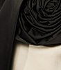 Color:Jet Black/Pearl - Image 3 - Pradova Satin Crepe Asymmetrical Color Block Rosette Strapless Sheath Midi Dress