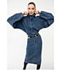 Color:Medium Wash - Image 3 - Sebastian Denim Point Collar Neck Long Dolman Sleeve Pocketed Midi Shirt Dress