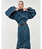 Color:Medium Wash - Image 5 - Sebastian Denim Point Collar Neck Long Dolman Sleeve Pocketed Midi Shirt Dress