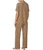 Color:Brown Animal - Image 2 - Knit Animal Print Short Sleeve Notch Collar Pajama Set