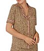 Color:Brown Animal - Image 4 - Knit Animal Print Short Sleeve Notch Collar Pajama Set