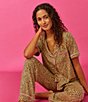 Color:Brown Animal - Image 5 - Knit Animal Print Short Sleeve Notch Collar Pajama Set