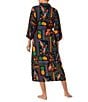 Color:Black/Multi - Image 2 - Woven Tropical Patchwork 3/4 Sleeve Maxi Robe