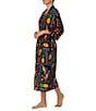 Color:Black/Multi - Image 3 - Woven Tropical Patchwork 3/4 Sleeve Maxi Robe